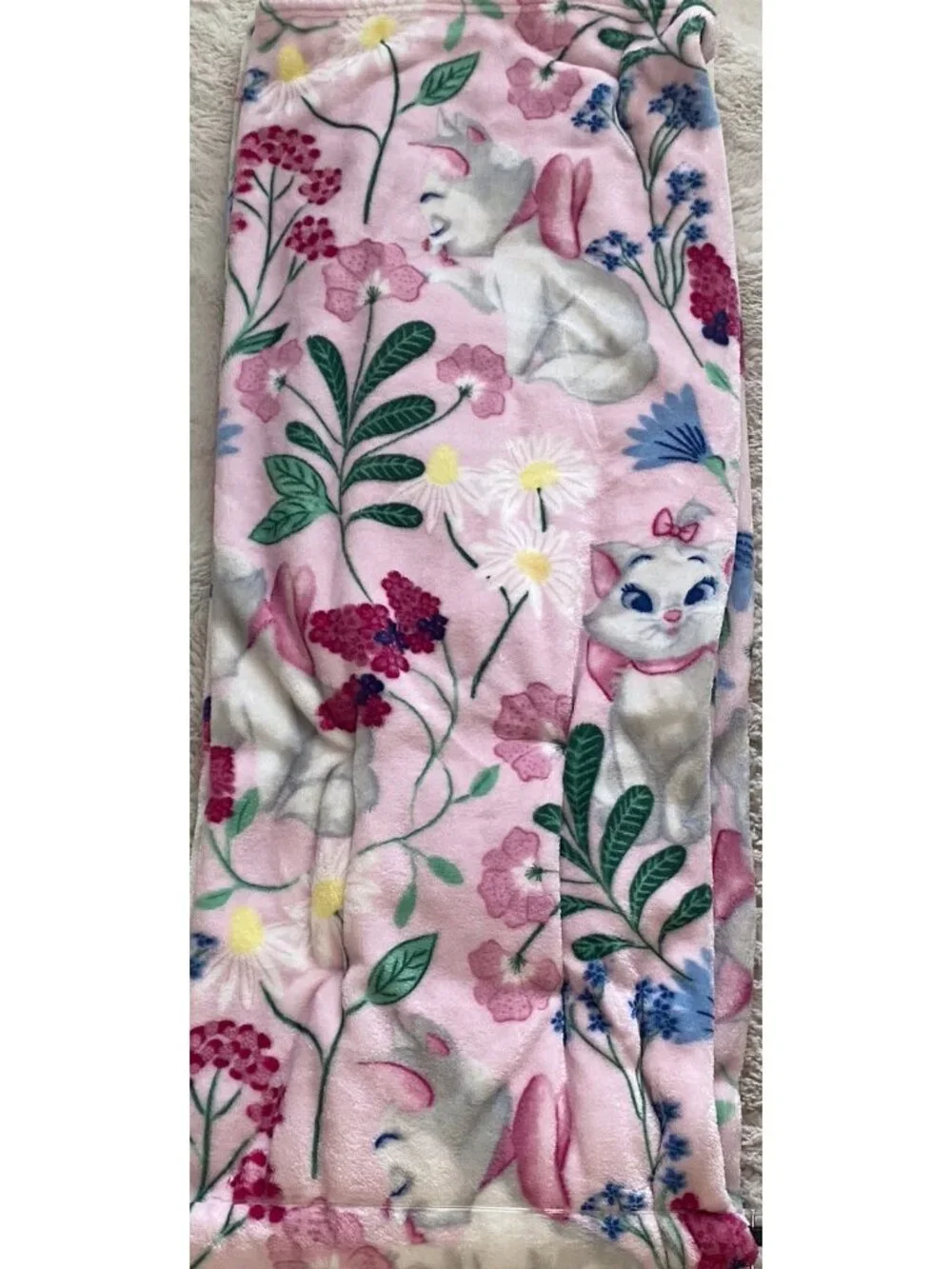 Disney Aristocats Marie Kitten Pink Floral‎ Soft Throw Blanket 50” X 70” NEW